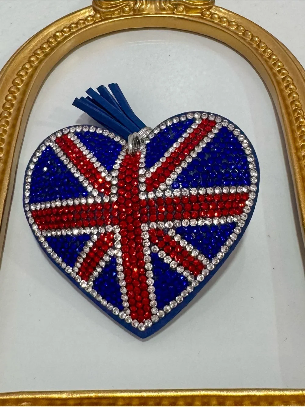 New Crystal-Embellished Heart Keychain in Blue and Red